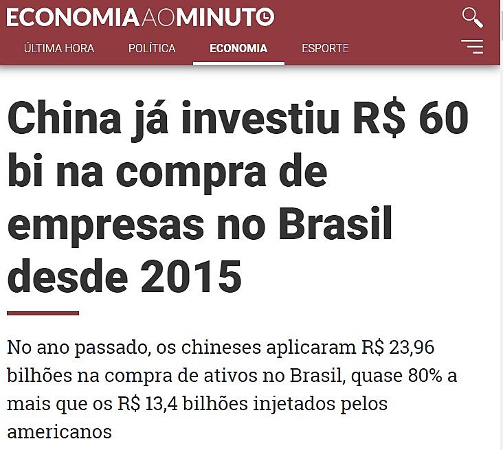 China j investiu R$ 60 bi na compra de empresas no Brasil desde 2015